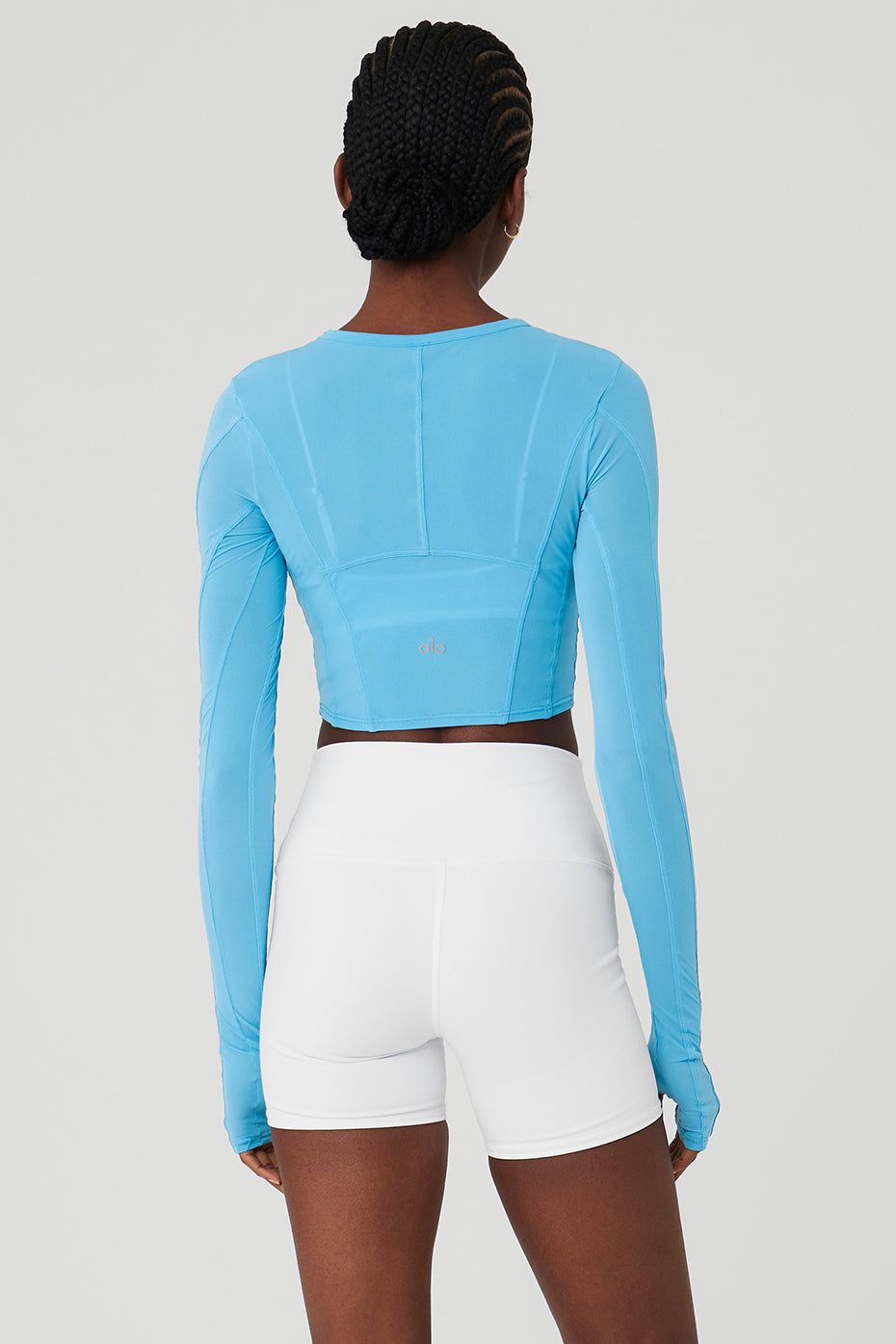 Mesh Cropped Fine Line Long Sleeve - Azure Blue sold by Alo Yoga product image thumbnail 3