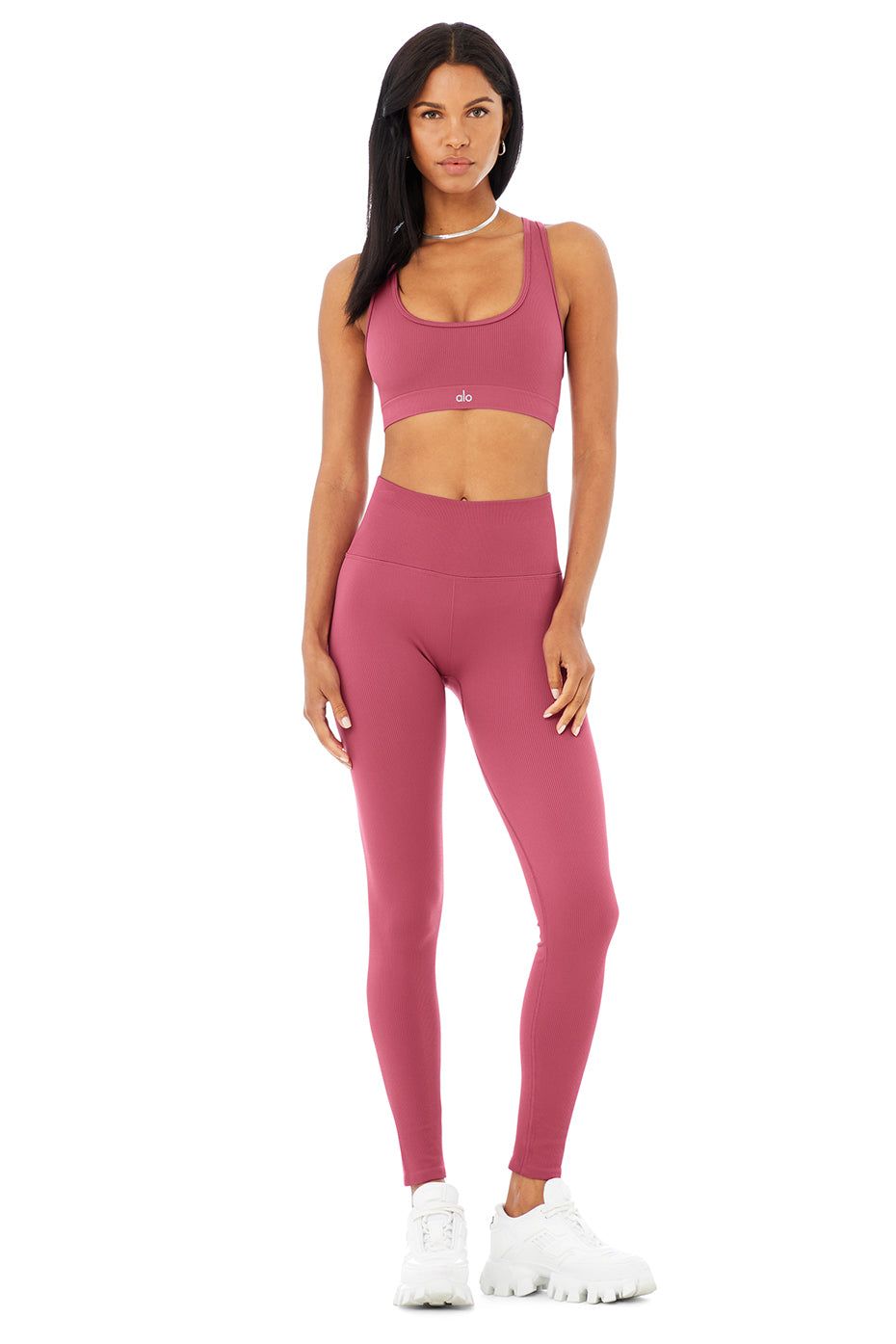 Seamless Ribbed Bra & Seamless High-Waist Ribbed Legging Set sold by Alo Yoga