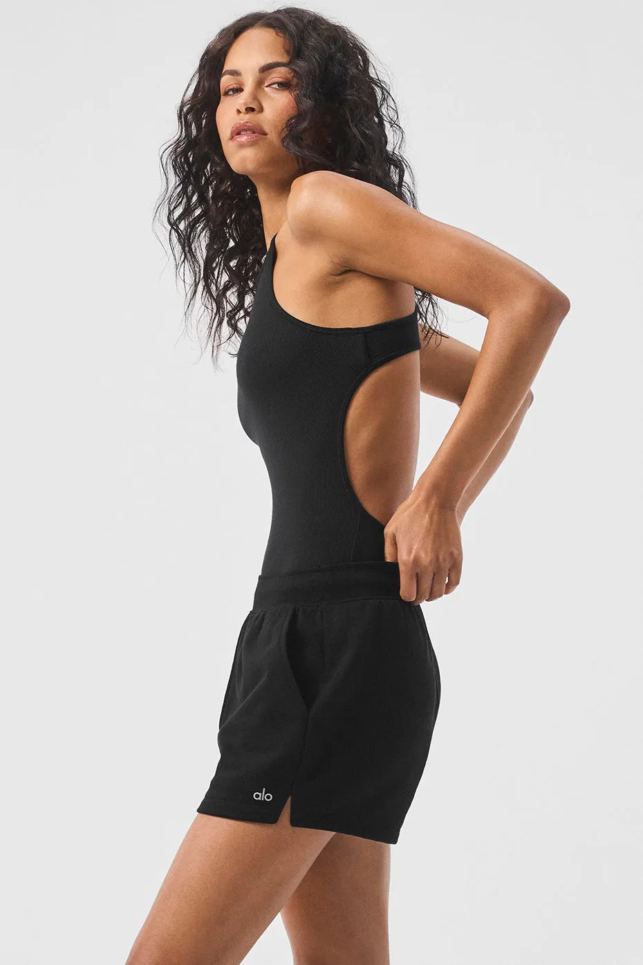 Ribbed Half-Court Bodysuit - Black sold by Alo Yoga