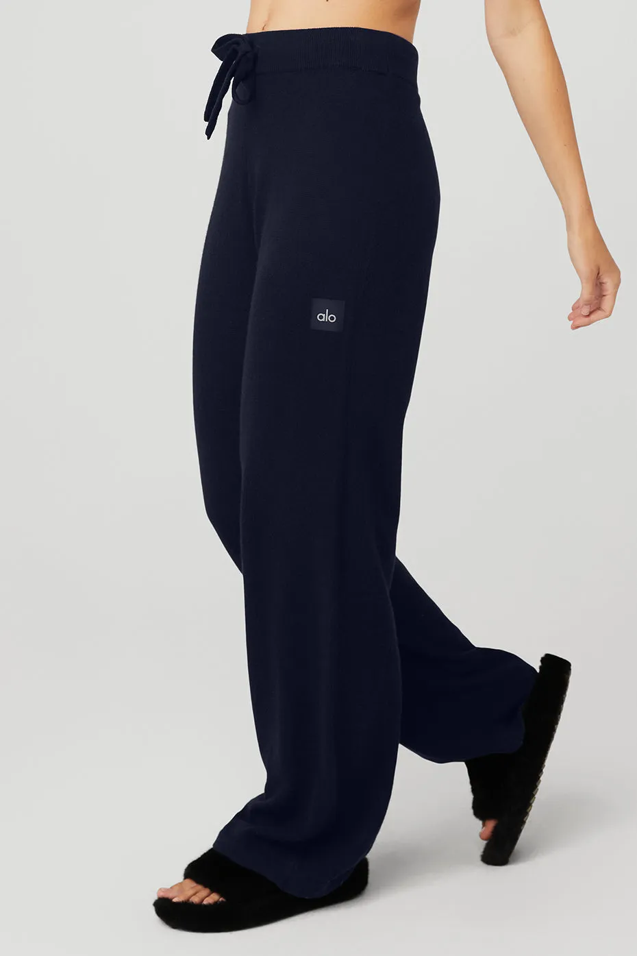 Cashmere High-Waist Jet Set Wide Leg Pant - Navy sold by Alo Yoga product image thumbnail 3
