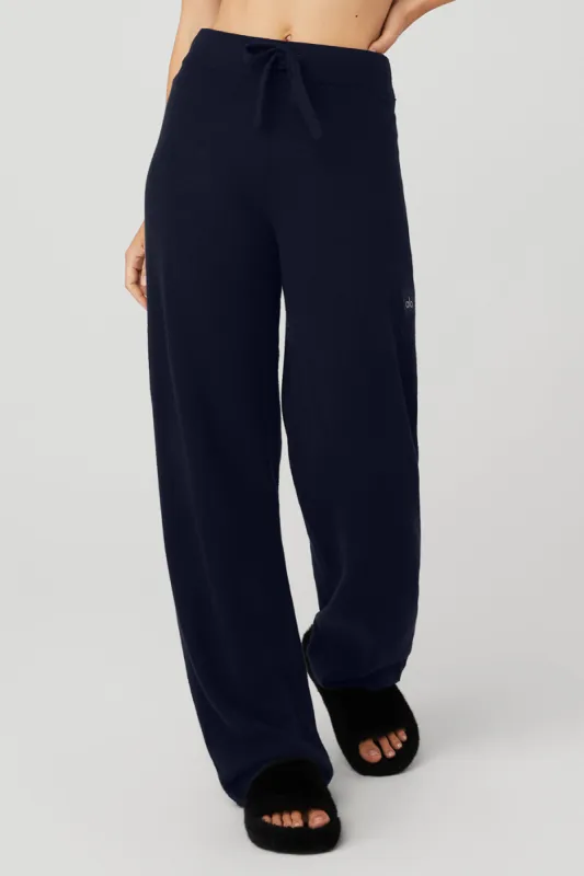 Cashmere High-Waist Jet Set Wide Leg Pant - Navy sold by Alo Yoga
