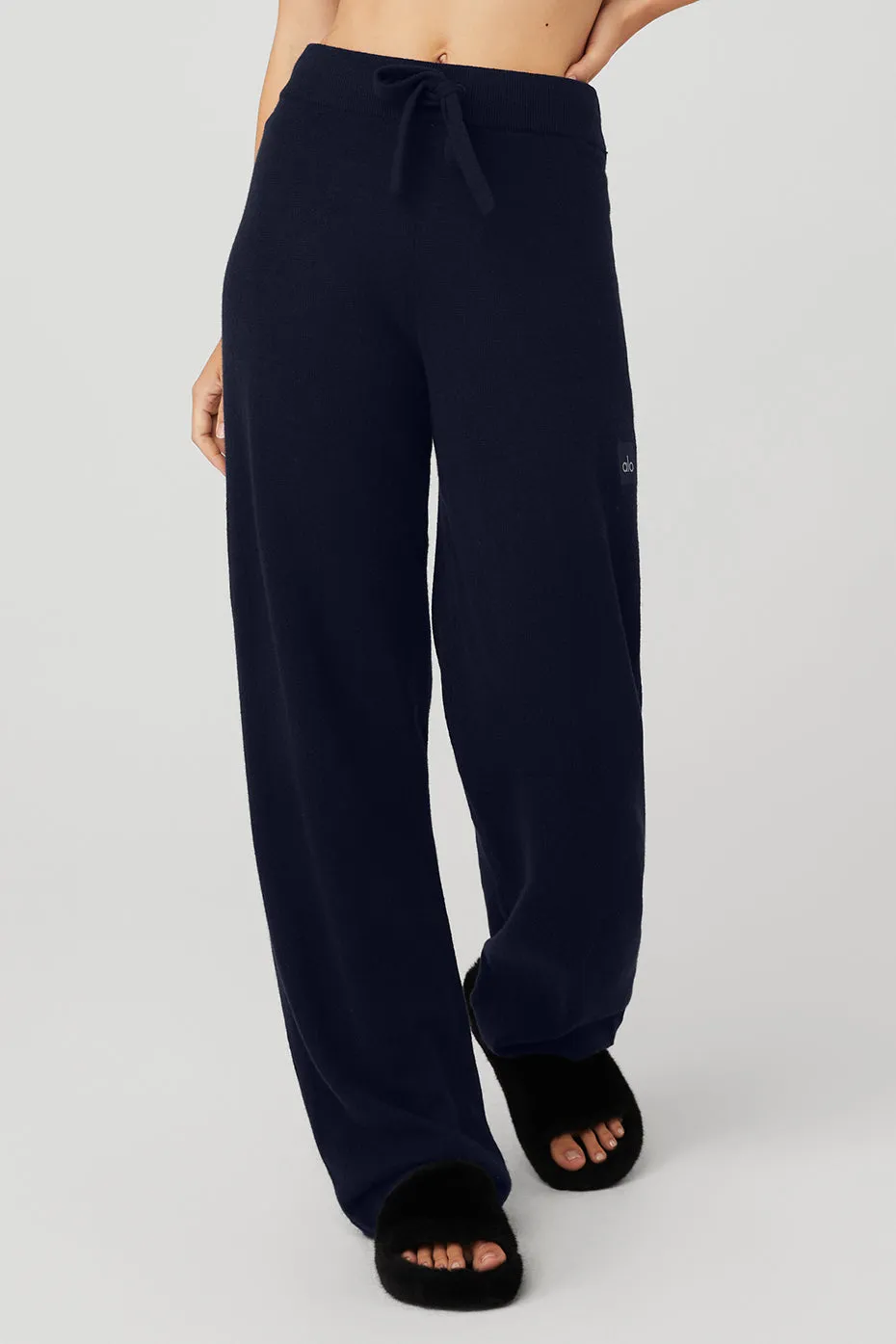 Cashmere High-Waist Jet Set Wide Leg Pant - Navy sold by Alo Yoga