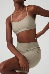 Airlift Leopard Debossed Intrigue Bra & 5" Airlift High-Waist Leopard Debossed Biker Short Set - Gravel sold by Alo Yoga