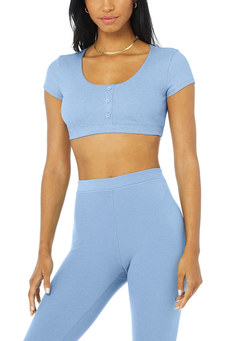 Ribbed High-Waist 7/8 Blissful Legging - Blue Skies sold by Alo Yoga product image thumbnail 4