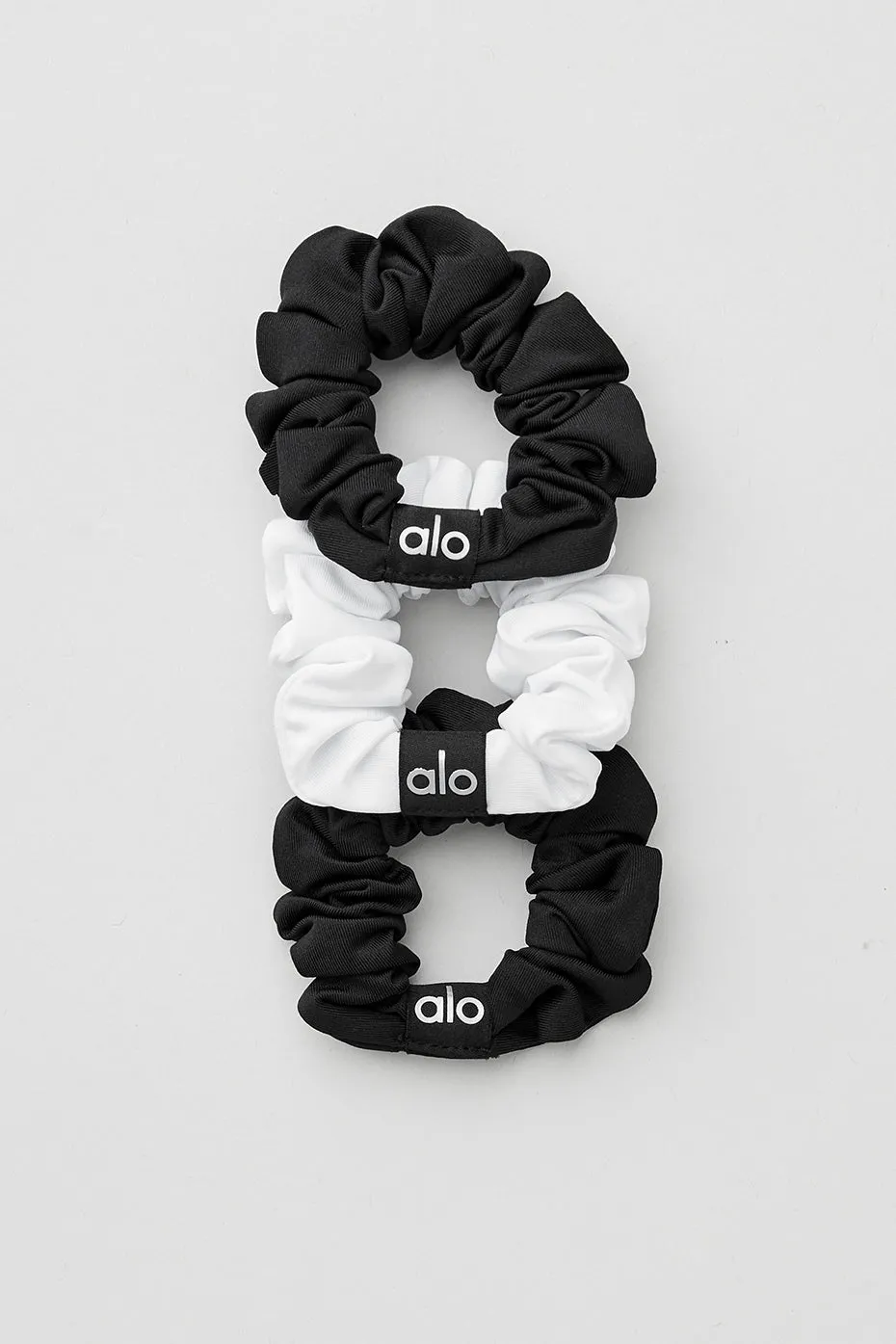 Fresh Mini Scrunchie (3-Pack) - Black/White sold by Alo Yoga