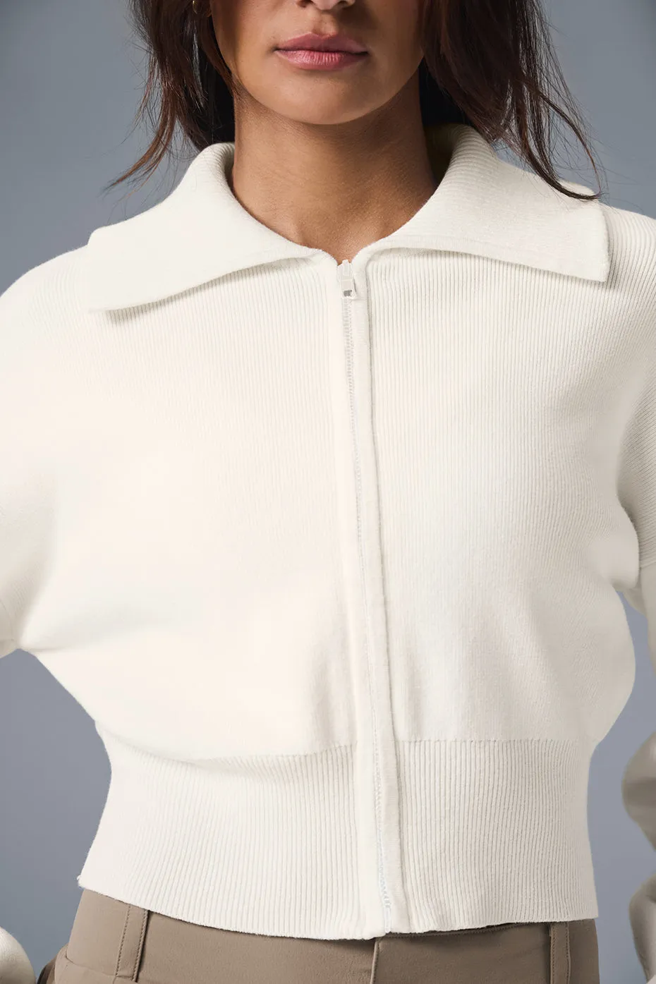 Scholar Knit Cropped Full Zip Jacket - Ivory sold by Alo Yoga product image thumbnail 3