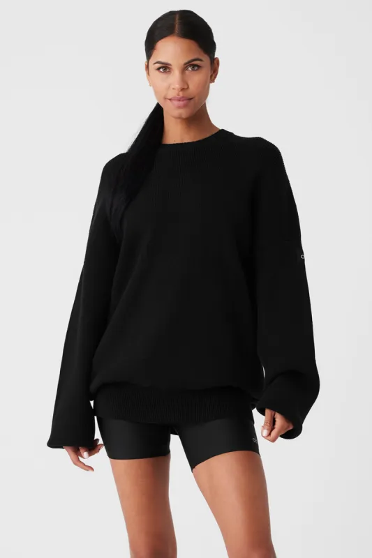 Scholar Crew Neck Sweater - Black sold by Alo Yoga