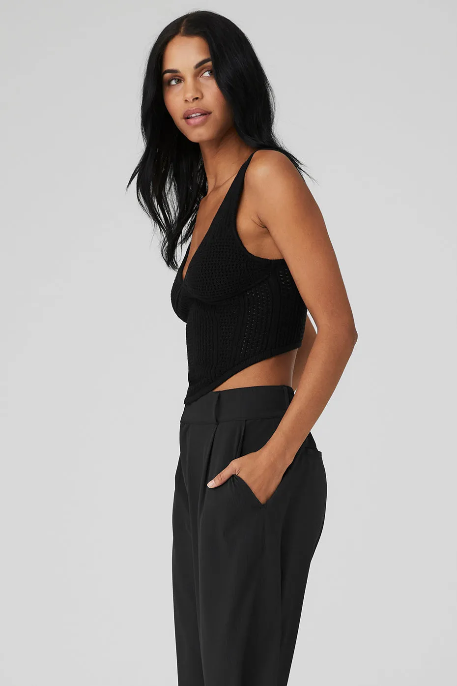 Open-Knit Chase The Sun Corset Tank - Black sold by Alo Yoga product image thumbnail 3