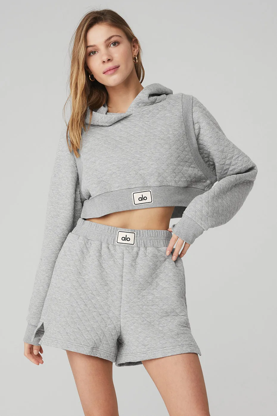 Quilted Cropped Arena Hoodie - Athletic Heather Grey sold by Alo Yoga