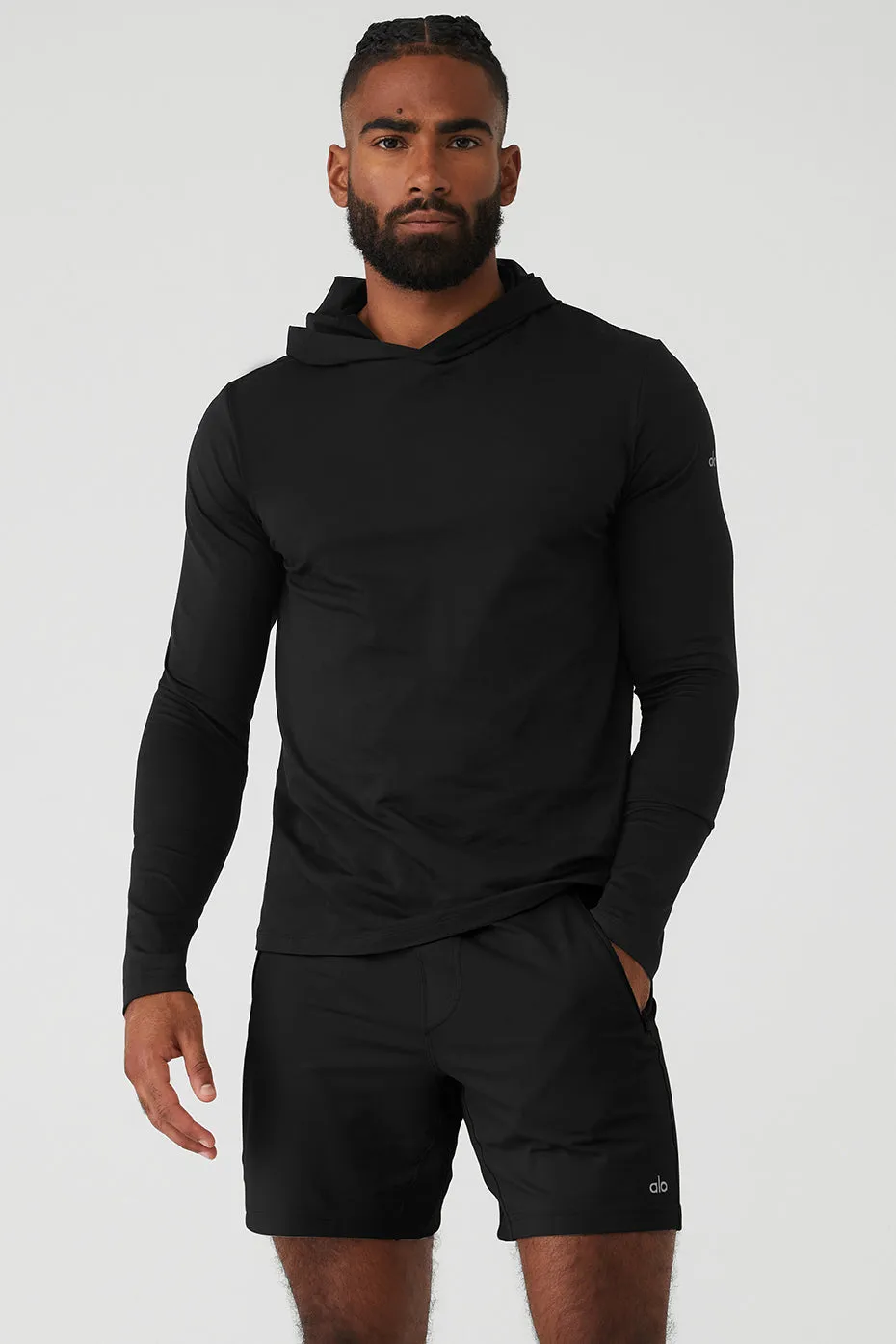Conquer Reform Long Sleeve With Hood - Black sold by Alo Yoga