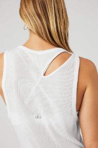 Ribbed Peak Tank - White sold by Alo Yoga