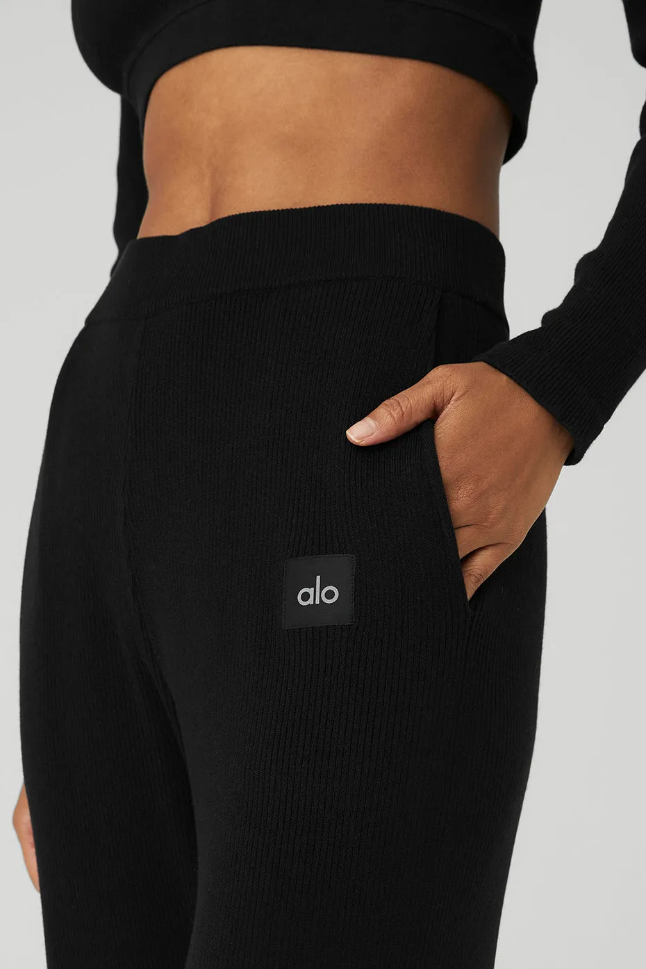 Knit High-Waist Salana Wide Leg Pant - Black sold by Alo Yoga product image thumbnail 4