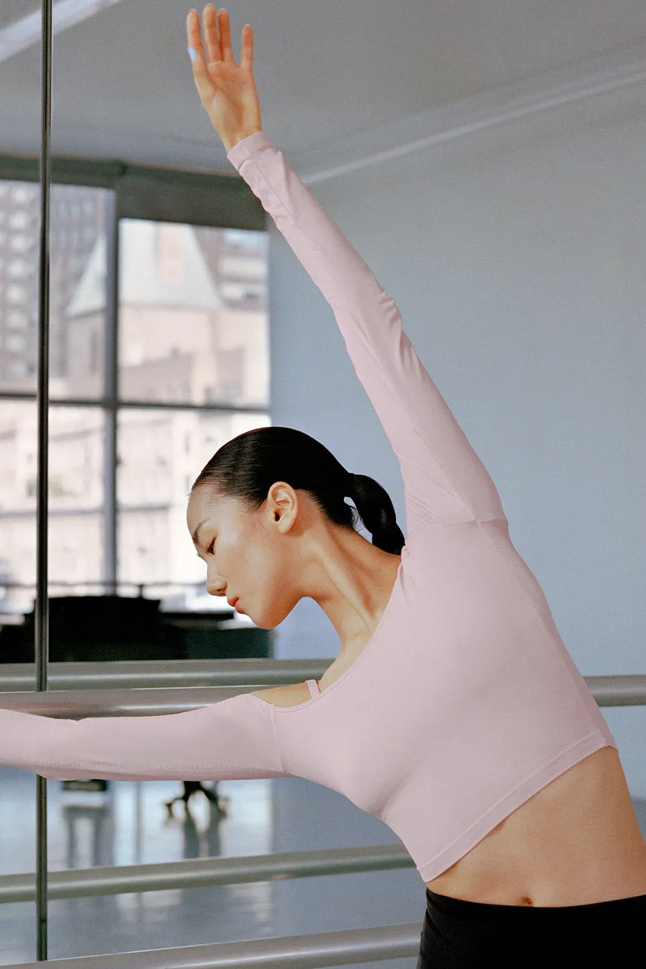 Asymmetric Sheer Glow Long Sleeve - Ballet Pink sold by Alo Yoga