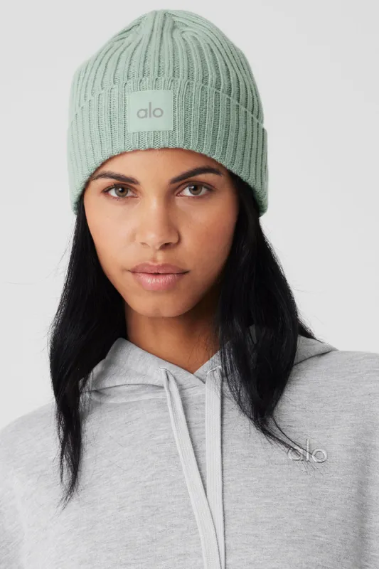 Cashmere Blend Rib Beanie - Icy Sage sold by Alo Yoga