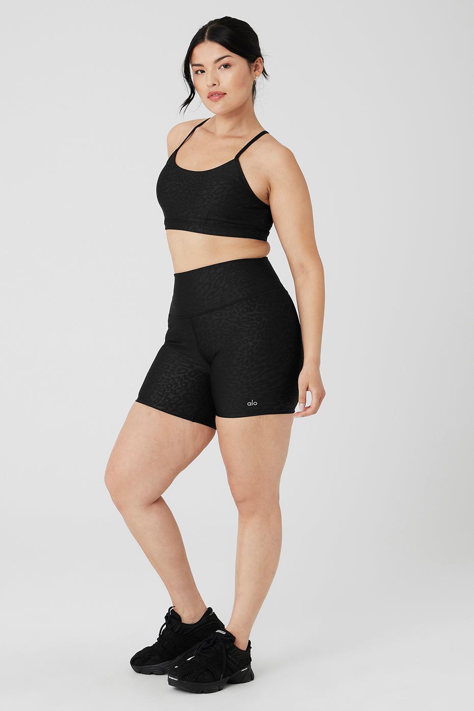 Airlift Leopard Debossed Intrigue Bra & 5" Airlift High-Waist Leopard Debossed Biker Short Set sold by Alo Yoga product image thumbnail 7