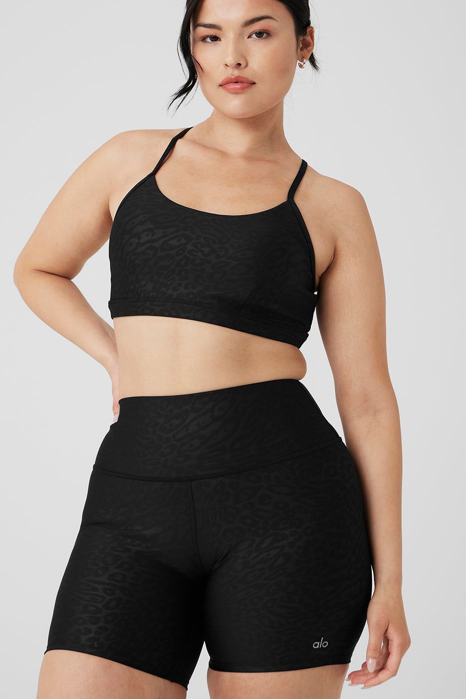 Airlift Leopard Debossed Intrigue Bra & 5" Airlift High-Waist Leopard Debossed Biker Short Set sold by Alo Yoga product image thumbnail 8
