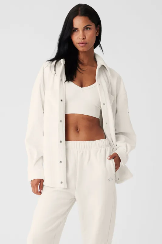 Ribbed Velour Mountain Side Shacket - Ivory sold by Alo Yoga