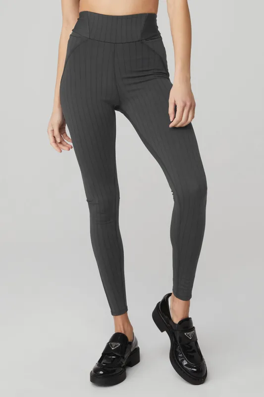 Pinstripe Jacquard Extreme High-Waist Legging - Anthracite/Black sold by Alo Yoga