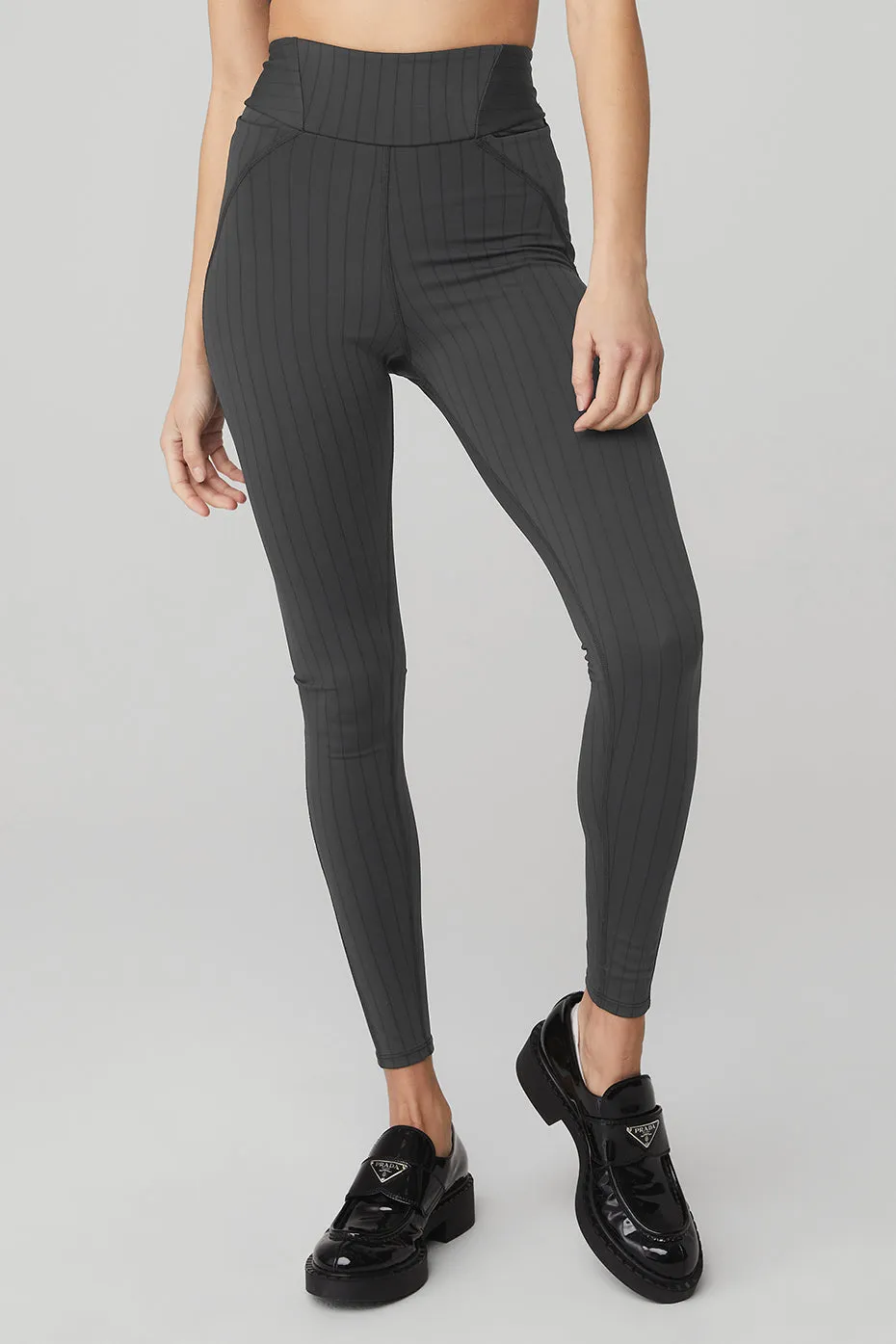 Pinstripe Jacquard Extreme High-Waist Legging - Anthracite/Black sold by Alo Yoga