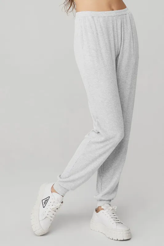High-Waist Ribbed Whisper Pant - Athletic Heather Grey sold by Alo Yoga