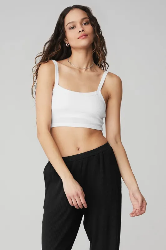 Ribbed Crop Whisper Bra Tank - White sold by Alo Yoga