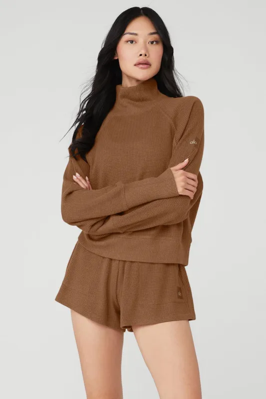 Waffle Weekend Escape Mock Neck Long Sleeve - Cinnamon Brown sold by Alo Yoga