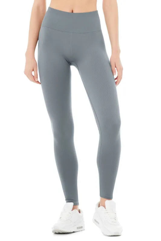 Seamless High-Waist Ribbed Legging - Steel Blue sold by Alo Yoga
