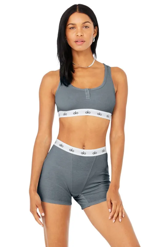 ブラジャー [Alo Yoga] Icon Ribbed Henley Bra Alo Yoga - Icon Ribbed Henley Bra - Powder Blue