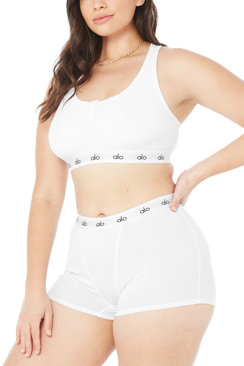 Icon Ribbed Henley Bra & Icon Ribbed Boyshort Set sold by Alo Yoga product image thumbnail 48