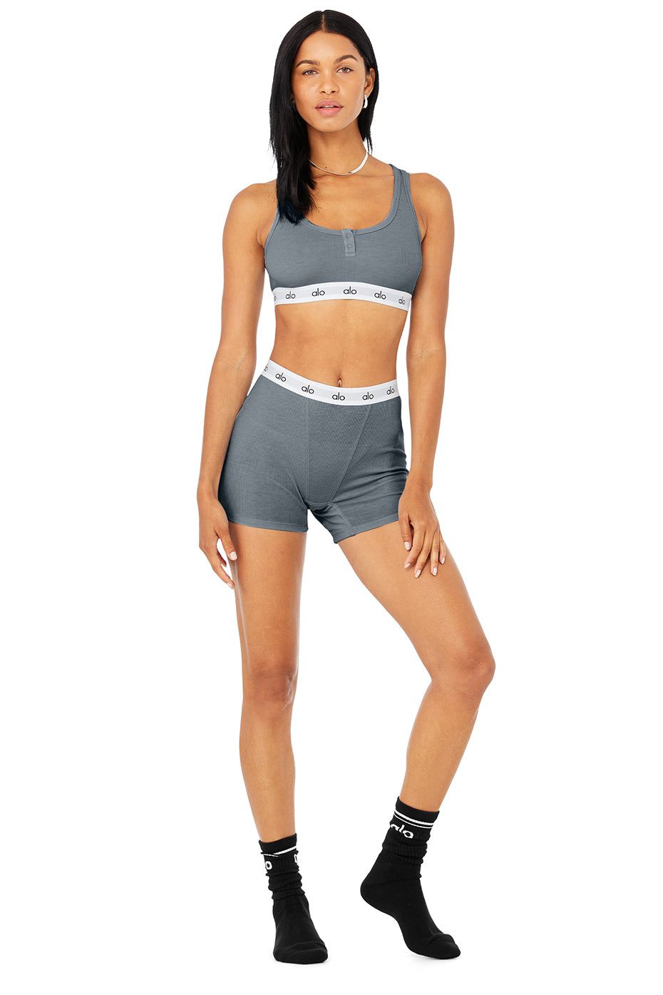 Icon Ribbed Henley Bra & Icon Ribbed Boyshort Set sold by Alo Yoga product image thumbnail 21