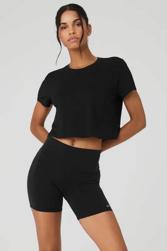 Cropped All Day Short Sleeve - Black sold by Alo Yoga