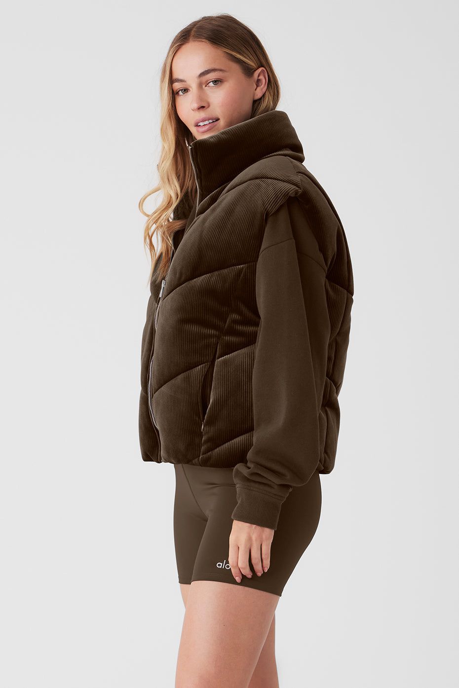 Ribbed Velour Mountain Side Puffer Vest - Espresso sold by Alo Yoga product image thumbnail 2