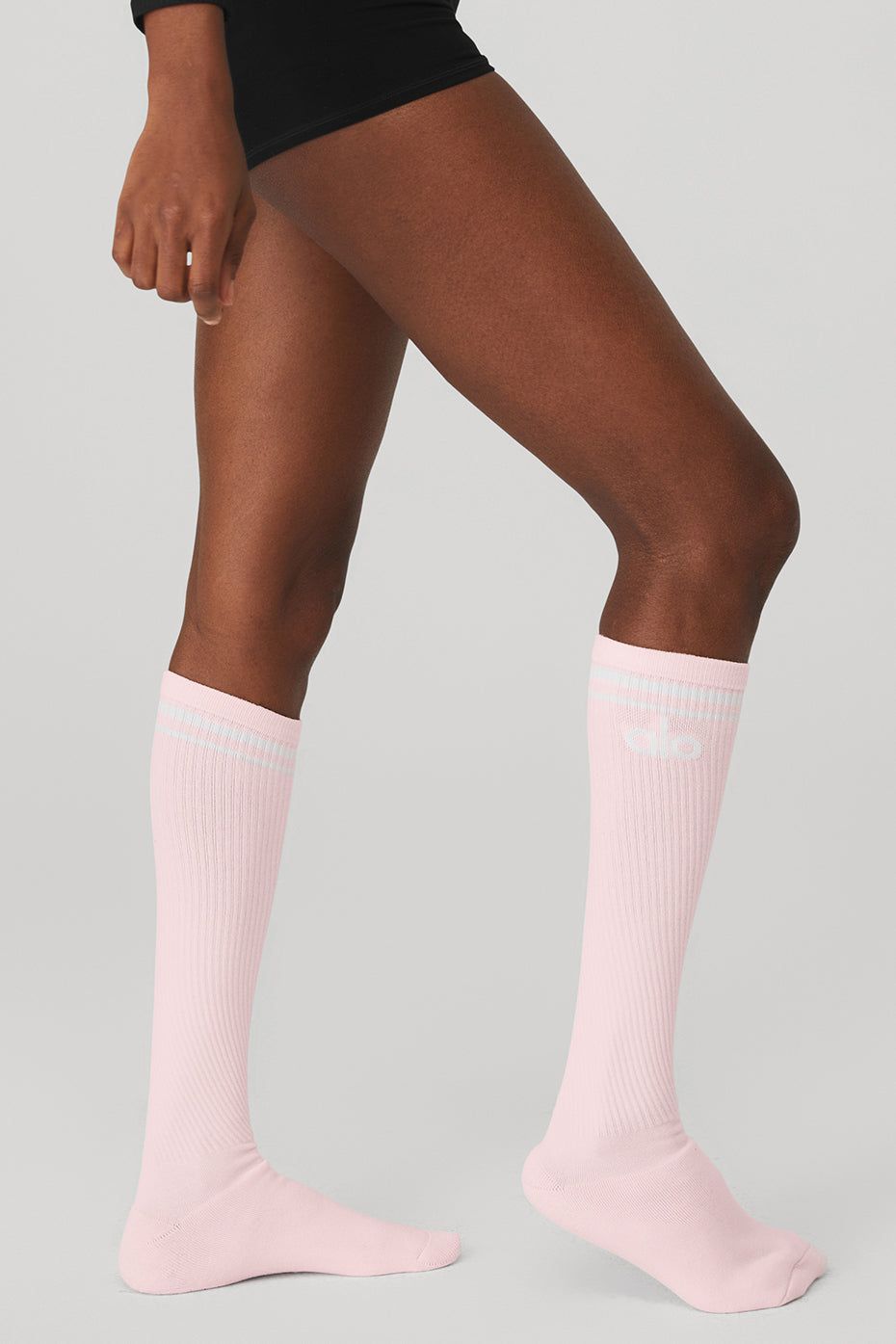 Women's Knee-High Throwback Barre Sock - Powder Pink/White sold by Alo Yoga product image thumbnail 3