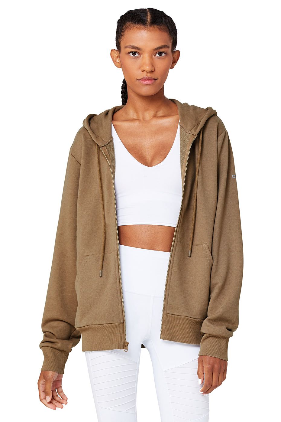 Caliber Zip Hoodie - Gravel/White sold by Alo Yoga