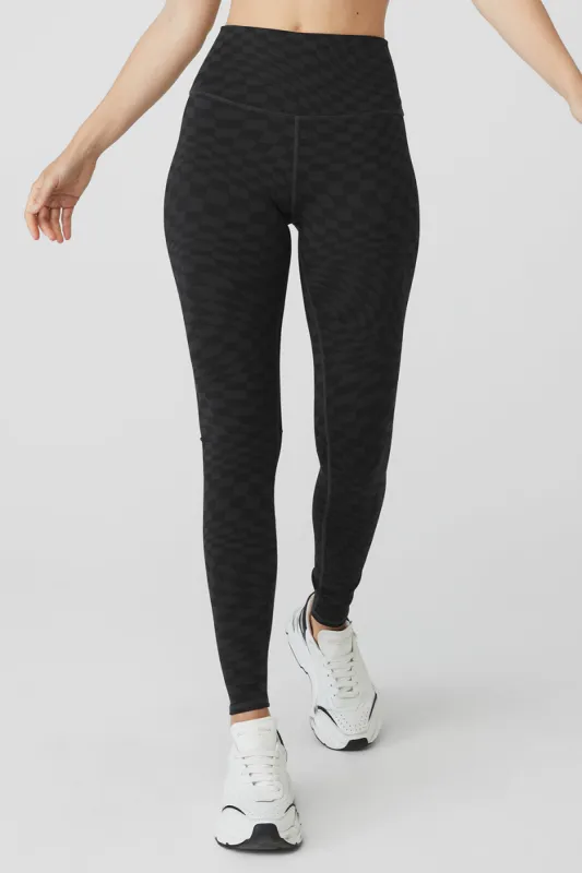 Jacquard High-Waist Checkered Legging - Black/Anthracite sold by Alo Yoga