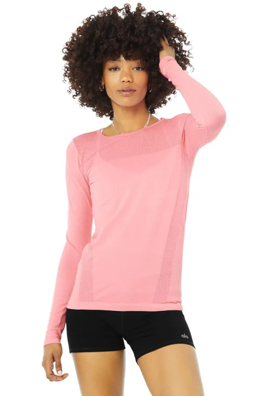 Seamless Essential Long Sleeve - Macaron Pink sold by Alo Yoga