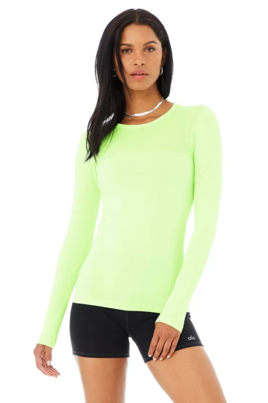 Seamless Essential Long Sleeve - Neon Lime sold by Alo Yoga