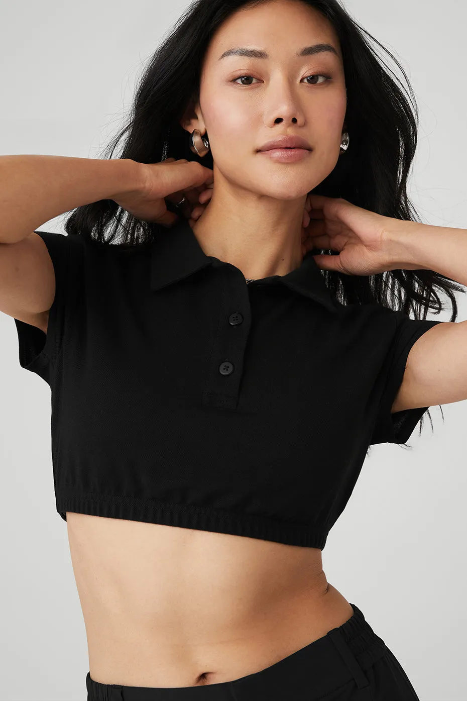 フィットネストップス [Alo Yoga] Cropped Prestige Polo Cropped Prestige Polo - Lettuce | Alo Yoga