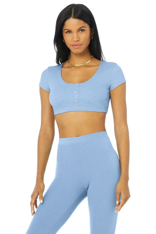 Blissful Henley Bra Top - Blue Skies sold by Alo Yoga