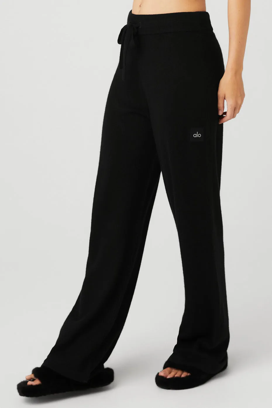 Cashmere High-Waist Jet Set Wide Leg Pant - Black | Parallel