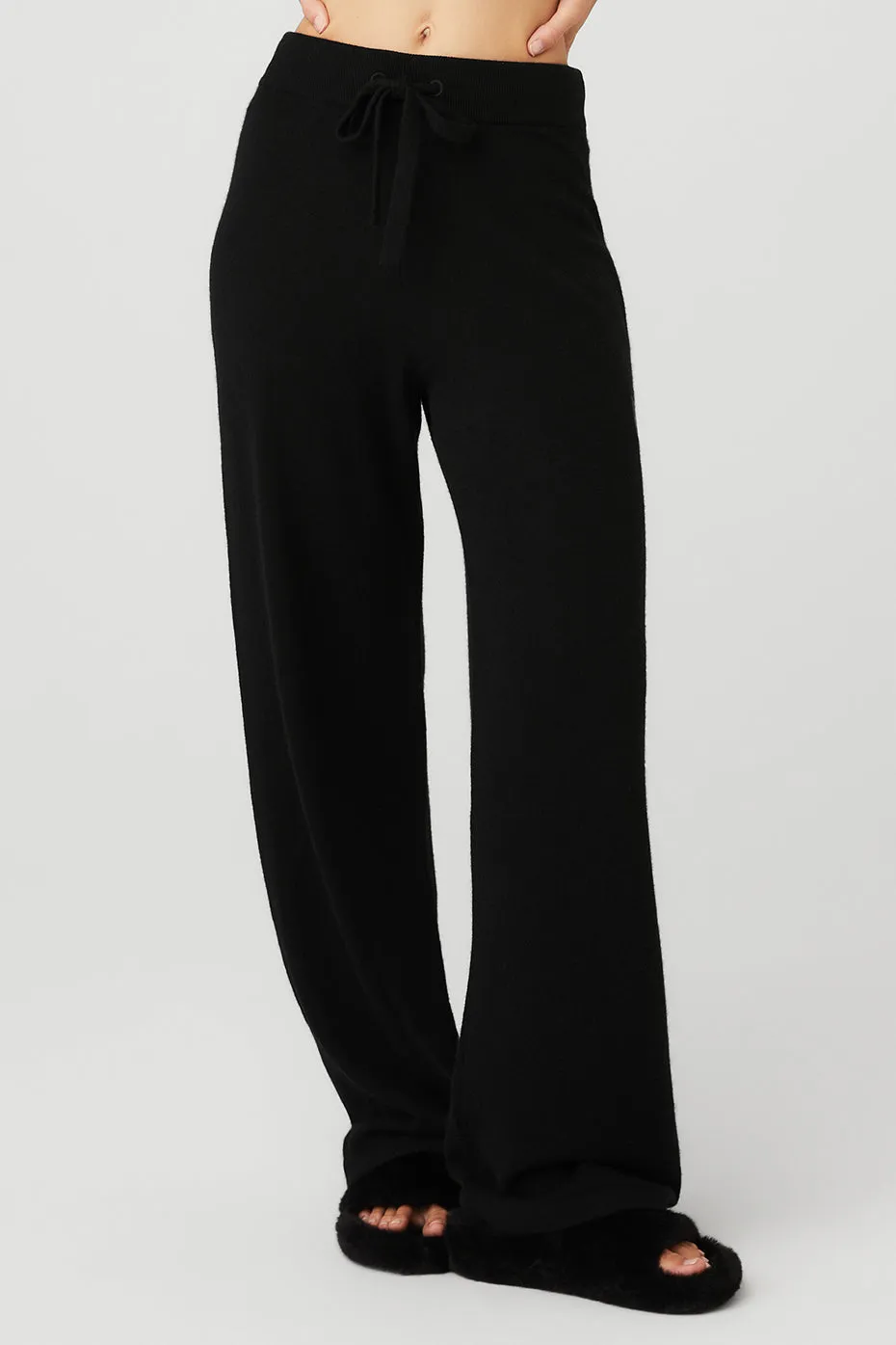Cashmere High-Waist Jet Set Wide Leg Pant - Black sold by Alo Yoga