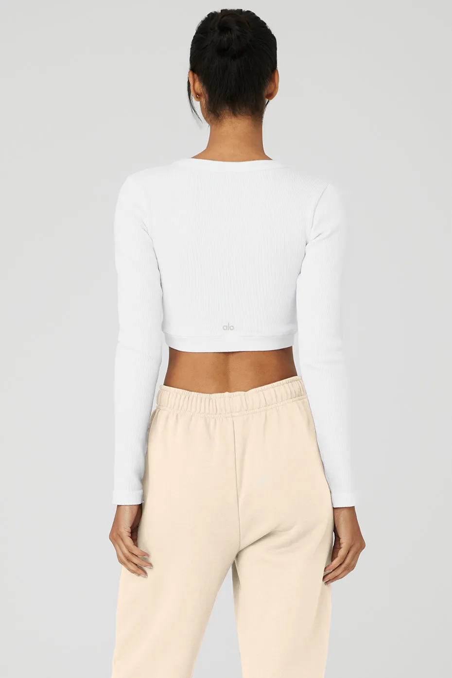Seamless Ribbed Cropped Serene Long Sleeve - White sold by Alo Yoga product image thumbnail 2