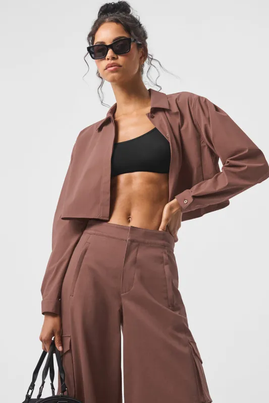 Cropped Take Me Out Button Up - Chestnut sold by Alo Yoga