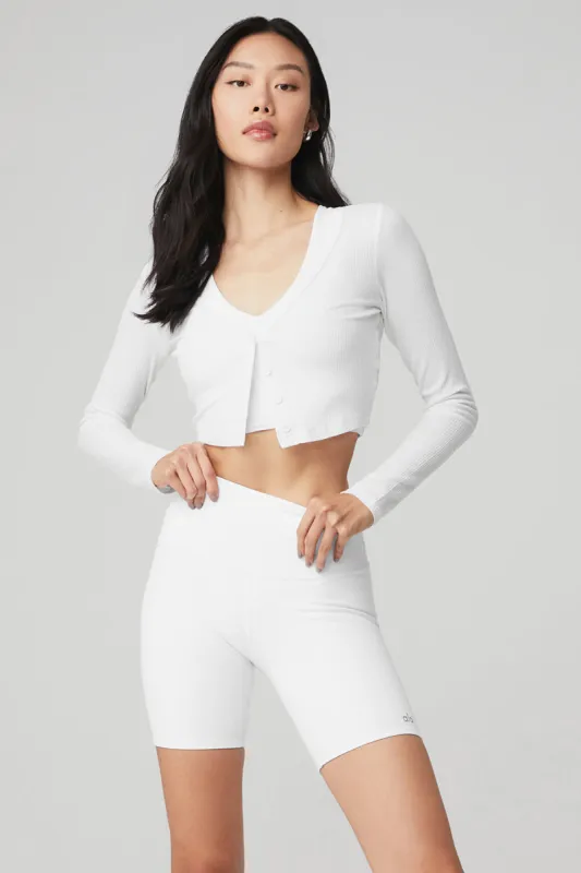 Ribbed Cropped Whisper Cardigan - White sold by Alo Yoga