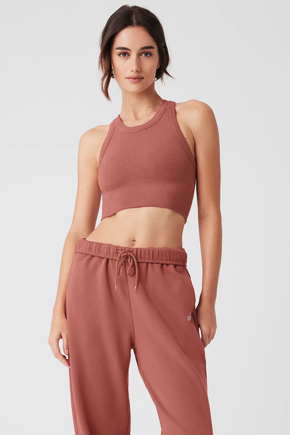 Seamless Delight High Neck Bra - Soft Terracotta sold by Alo Yoga