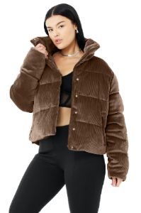 Ribbed Velour Gold Rush Puffer - Hot Cocoa sold by Alo Yoga