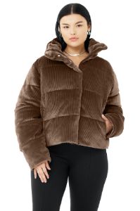 Ribbed Velour Gold Rush Puffer - Hot Cocoa sold by Alo Yoga