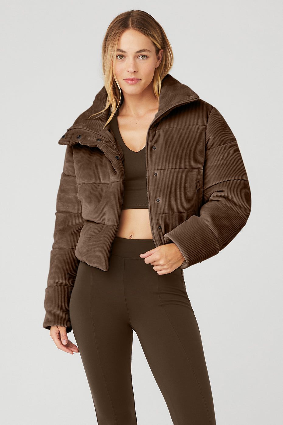 Ribbed Velour Gold Rush Puffer - Hot Cocoa sold by Alo Yoga