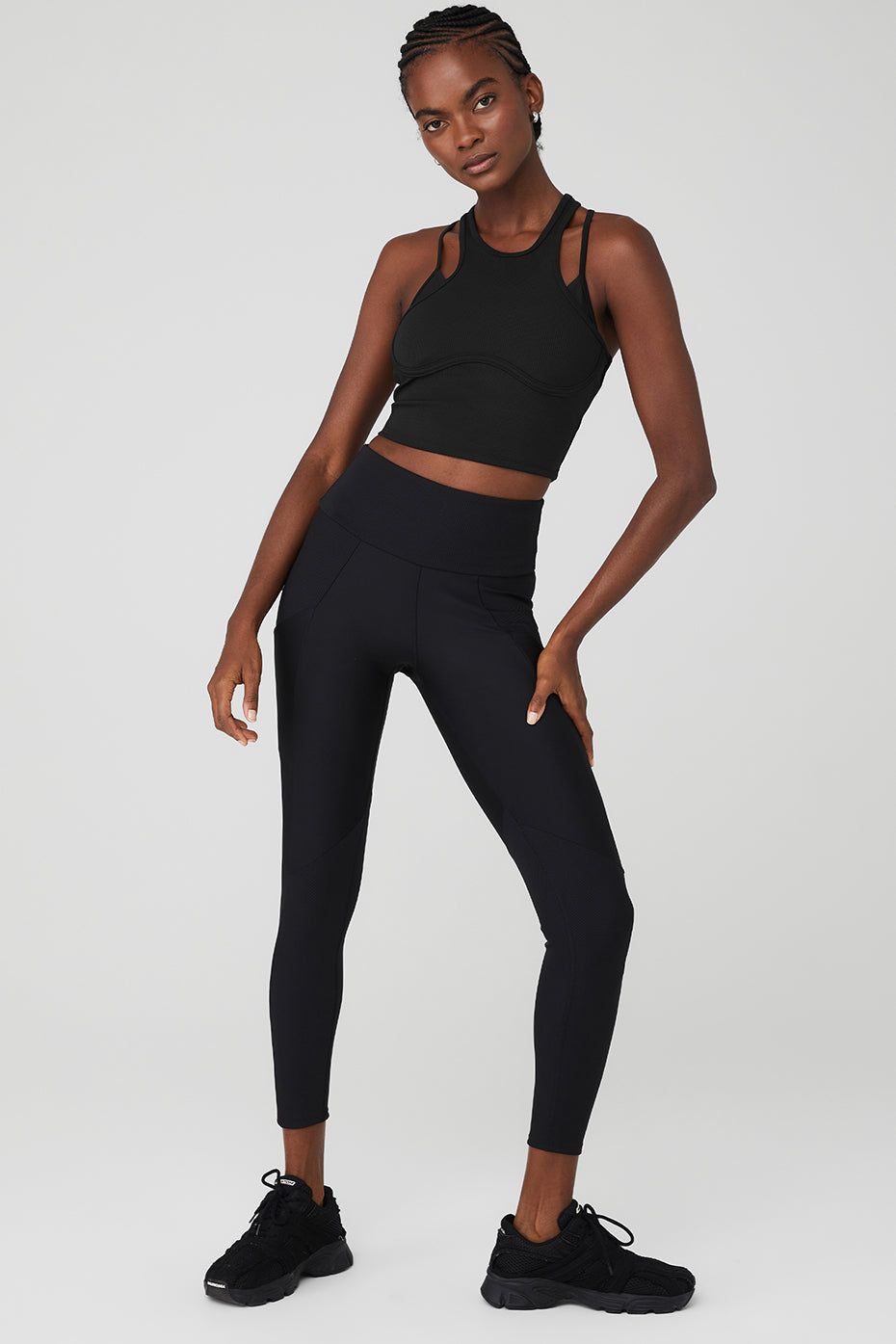 Ribbed Airlift Enchanted Bra Tank & Ribbed Airlift High-Waist 7/8 Enchanted Legging Set - Black sold by Alo Yoga