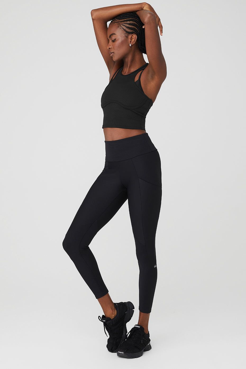 Ribbed Airlift Enchanted Bra Tank & Ribbed Airlift High-Waist 7/8 Enchanted Legging Set - Black sold by Alo Yoga product image thumbnail 3